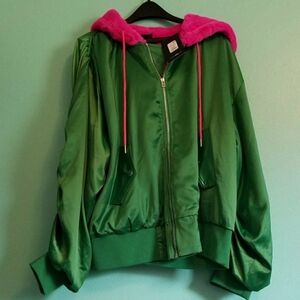 Fashion Nova Bomber Jacket With Faux Fur Hood